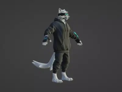 Cyber Wolf Base Mesh Techwear Character for Rigging Low-poly 3D model
