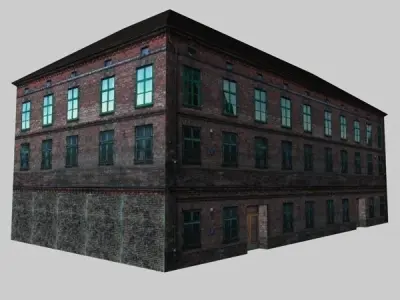 Building old brick with windows Low-poly 3D model