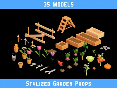 Stylized Garden Props Low-poly 3D model