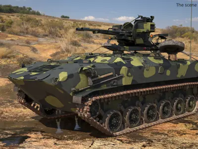  Amphibious Armored Vehicle with AA Weapon Camo Rigged 