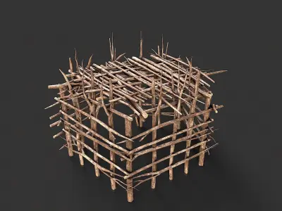 Primitive Wood Stick Jungle Shelter 11 Low-poly 3D model