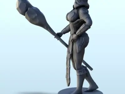 Sexy female warrior with bludgeon and armour 8 - Future Sci-Fi S 3D print model