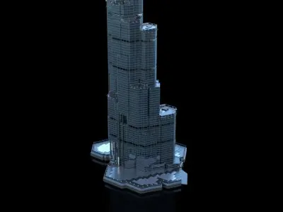 Futuristic Future Modern City Building Skyscraper 04 Low-poly 3D model