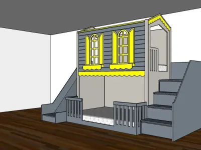 two-story bunk bed and play area 3D print model
