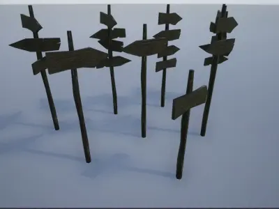 Lowpoly Medieval Wooden Road Signs Low-poly 3D model