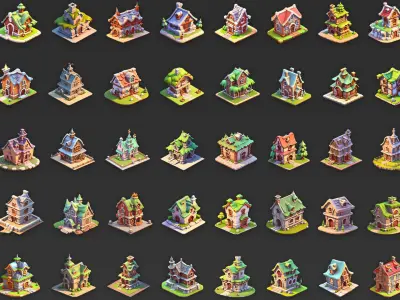 100 Fantasy Cartoon House Home Building Game Asset Texture