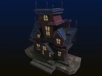 Cartoon style low poly Haunted house Low-poly 3D model