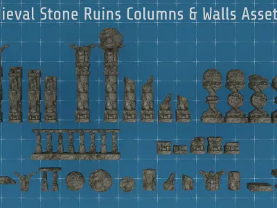 Ancient Stone Ruins Columns Modular Asset Pack Low-poly 3D model