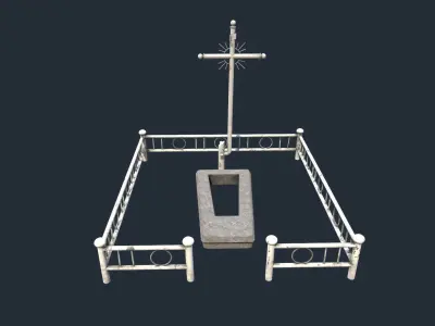 White Fenced Grave Low-poly 3D model
