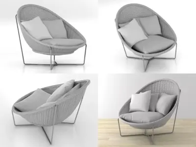 Nido four different chairs with orange pillows 3D model