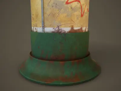 Weathered Advertising Column PBR Game Ready Low-poly 3D model