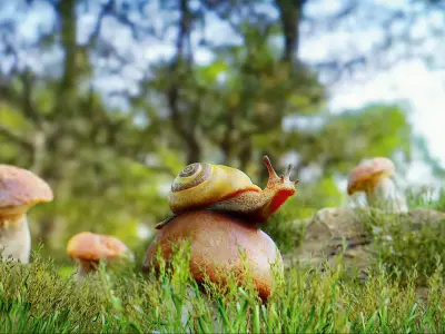 Forest Scene with Snail and Muchrooms Low-poly 3D model