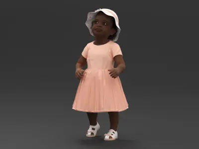  Little African Girl Light Skin in Summer Rigged for Maya 