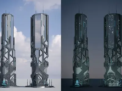 Futuristic sci-fi skyscraper building 3D model purchase
