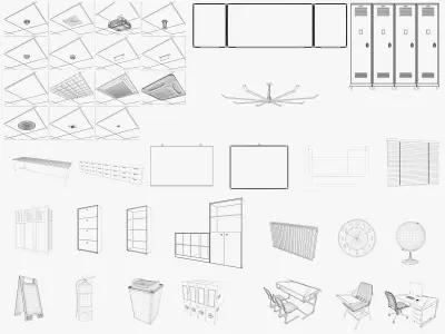 School Classroom Props pack 3D model