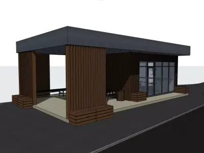 3D model of a bus stop with a cafe in 4 versions 3D model