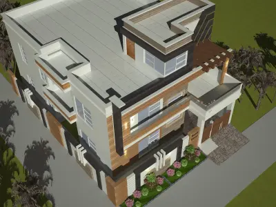 Modern Elevation Corner House Residential 153 Low-poly 3D model