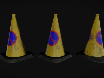 Yellow No Parking Traffic Cone 3D model