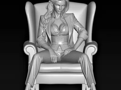 lady on suit sitting on sofa chair 3D print model