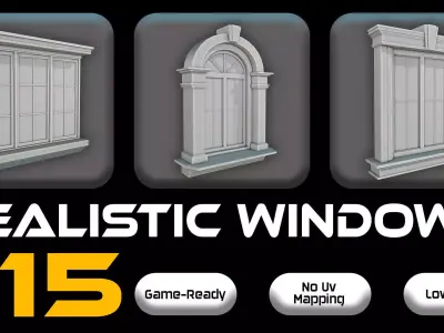 15 Realistic Windows  GameReady And Lowpoly Free low-poly 3D model