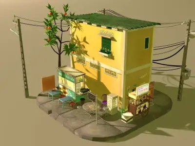 Vietnam Street Corner  Modular Environment Pack Low-poly 3D model