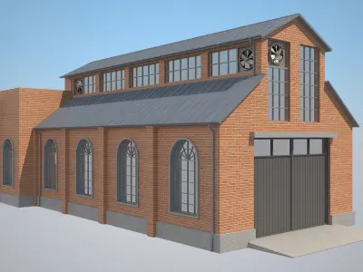 Warehouse 1 brick building Low-poly 3D model