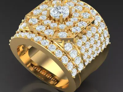 Light Gold Diamond Men Ring 2MR022 3D model