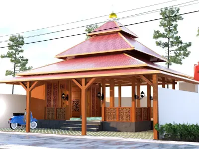 Unique wooden Mosque editable  wudhu place mihrob bathroom 3D model