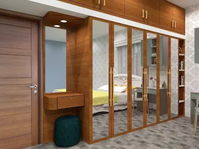 MODERN WARDROBE WITH SIX DOORS MIRROR AND READING TABLE  3D model