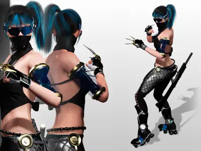 Cyberpunk Female Ninja Assassin Low-poly 3D model