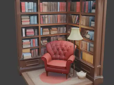 Tiny Library Corner 3D Model v03 Low-poly 3D model