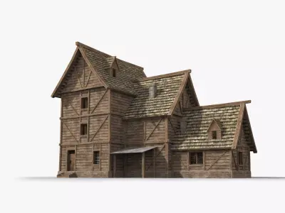 Medieval house x8 Low-poly 3D model