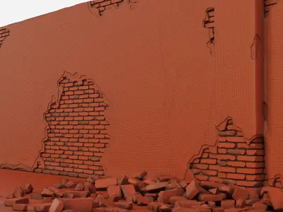 Brick Wall Damaged 3D model