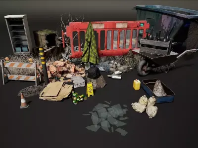 Urban Debris Props Environment Asset Low-poly 3D model