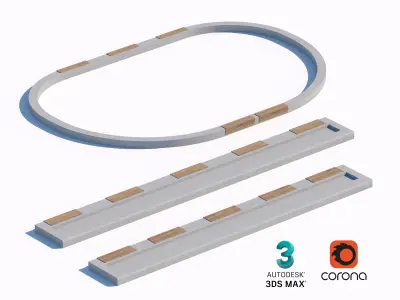Concrete Bench Set with Integrated Wooden Seating 3D model
