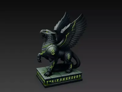 Runic Griffin Guardian Stylized Fantasy Stone Statue 3D model