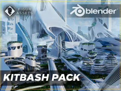 Sci-fi city  Utopian Kitbash  Kitbash Asset Pack Low-poly 3D model