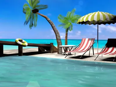 3D Model of Beach  Low-poly 3D model
