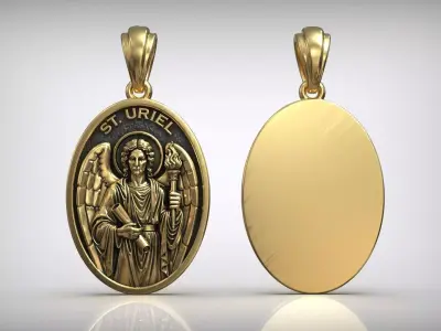 Saint Uriel Archangel Oval Medal Catholic Christian Pendant 3D print model