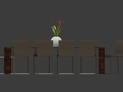 Dining table with 10 seats architectural furniture for house Low-poly 3D model