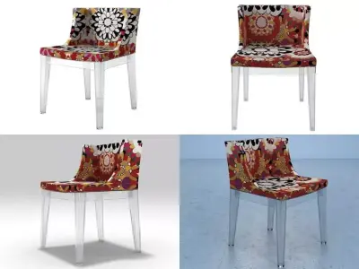 Mademoiselle four different chairs with leopard 3D model