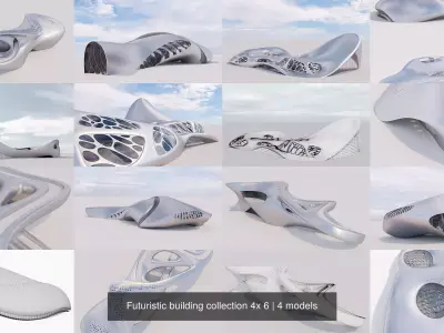 Futuristic building collection 4x 6 3D Model Pack