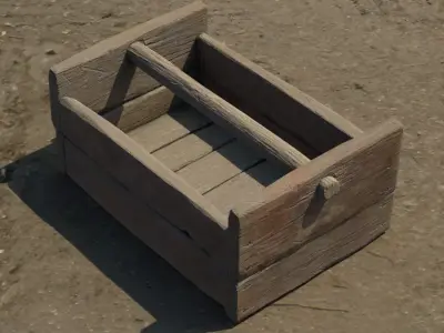 Medieval wooden crate with handle Low-poly 3D model