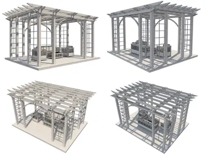 8 Pergolas Set 1 wooden pergola with arched roof Low-poly 3D model