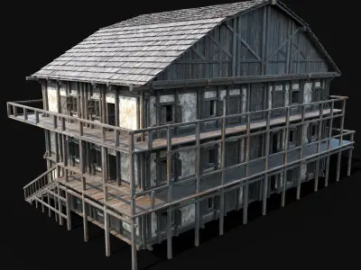 TAVERN INN ENTERABLE MEDIEVAL HOUSE HUT FARM COTTAGE WOODEN AAA Low-poly 3D model