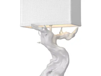 Rustic table lamp light made of natural dry wood driftwood root  3D model