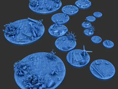 PACK 2 - 16 MINIATURE BASES 25mm 50mm and 100mm 3D Print Ready 3D print model