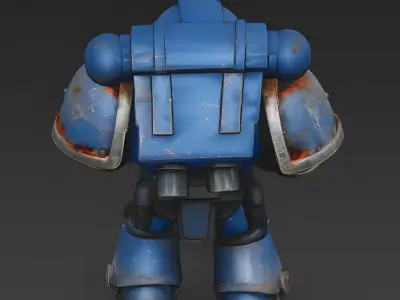 Battle-Worn Blue Space Marine Chibi 3D Model Low-poly 3D model