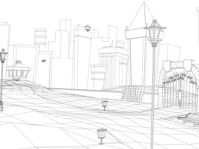 Cartoon city country city scene 3D model