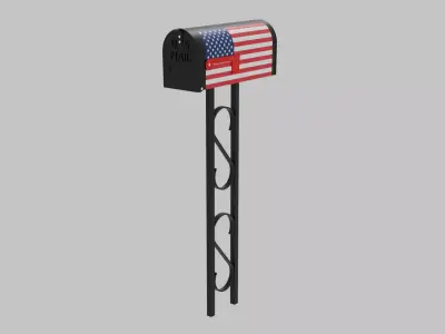 Painted Mailbox with US Flags Low-poly 3D model